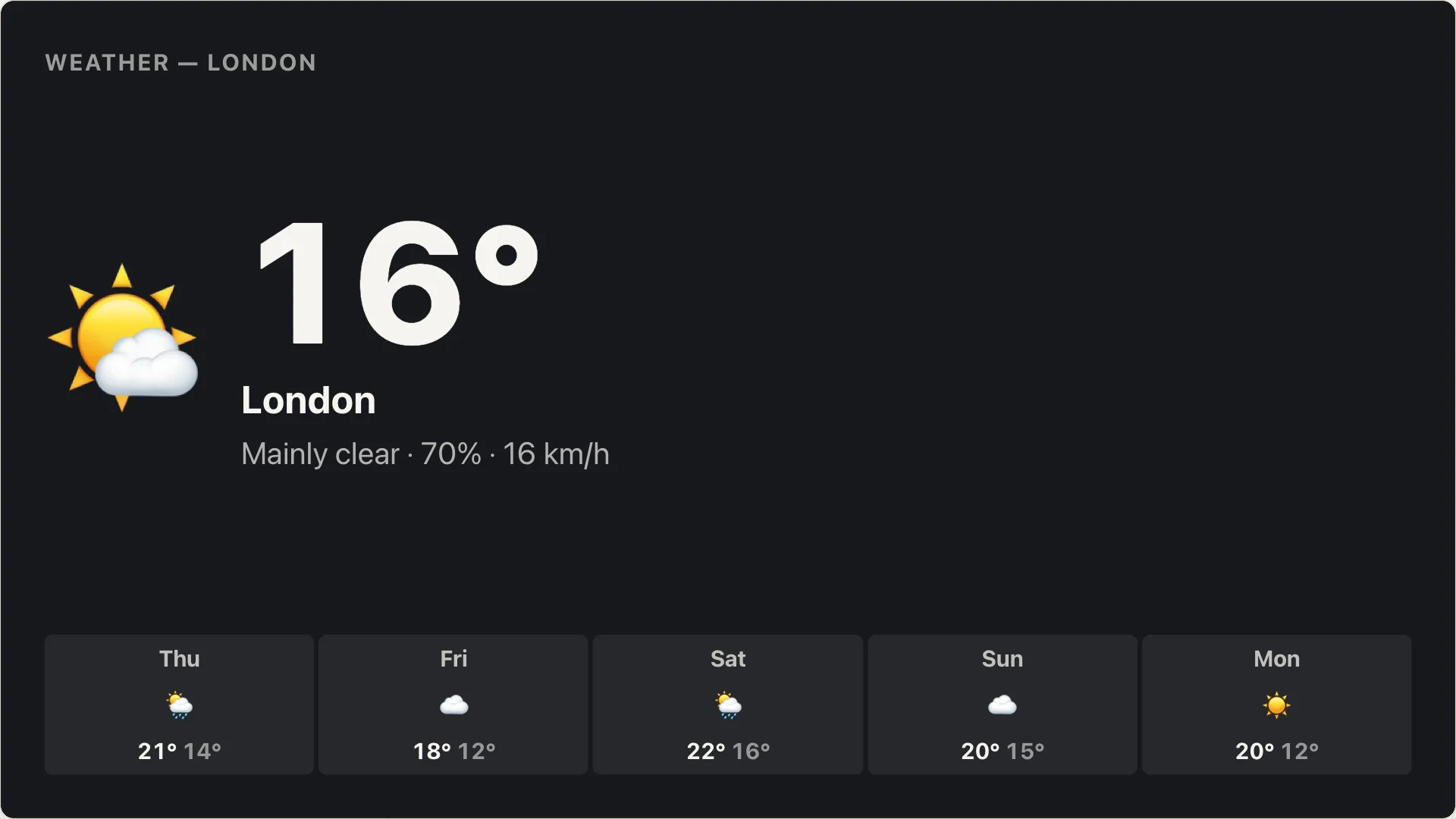 Le même écran un instant plus tard : la météo du jour à Londres, via un widget de la playlist