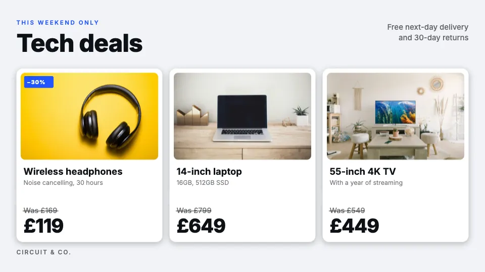 A ScreenRoll template: Tech deals